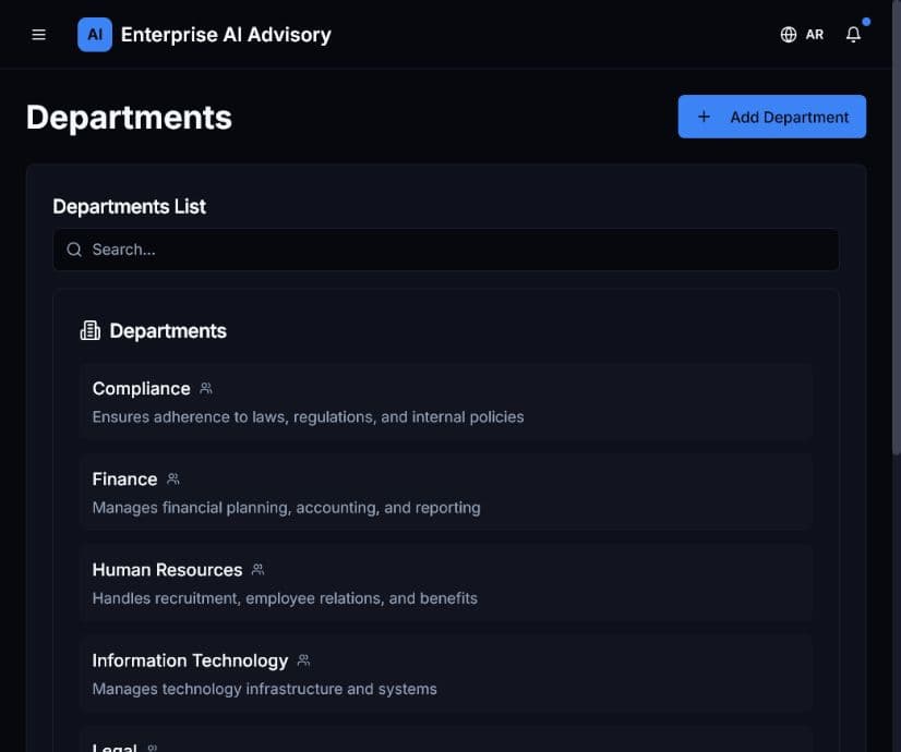 Departments page