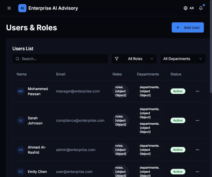 Users and Roles page